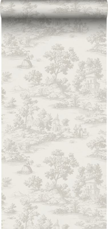 Tapeta Sanders & Sanders nadruk toile de jouy beżowym 53 cm x 10 m - 1 rol.