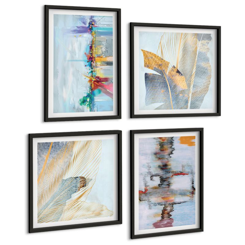 Zestaw 4 Obrazów ArtPrintCave (2x50x50+2x40x60cm) Czarna rama Abstrakcyjne malarskie kompozycje 1 kpl.