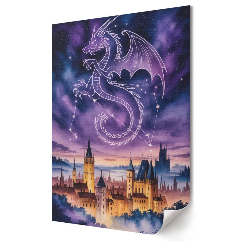 Plakat na płótnie Wallfluent Format A3 Smok i zamek Studio Pixel 1 szt.