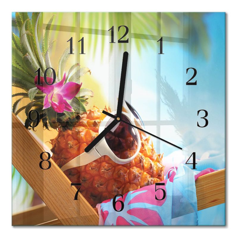 Zegar Ścienny Cichy Mechanizm Tulup 30x30 cm z Czarnymi Wskazówkami Ananas 1 szt.