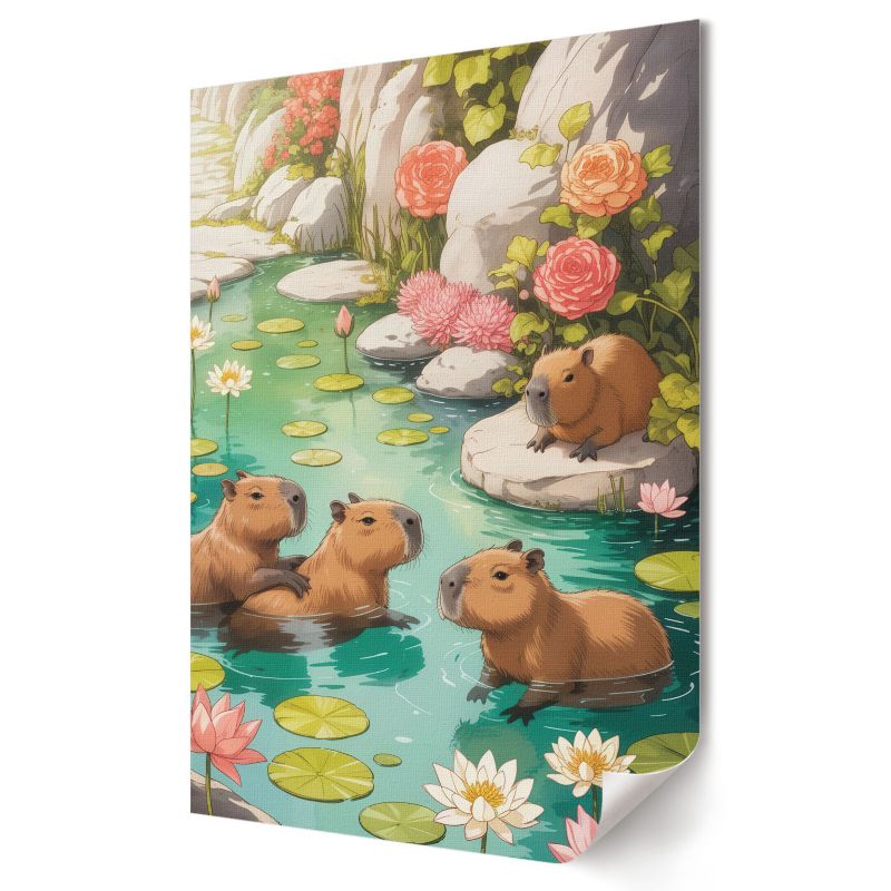 Plakat na płótnie Wallfluent Format A4 Kapibary w stawie Artysta Mila "Layer" Paradise 1 szt.