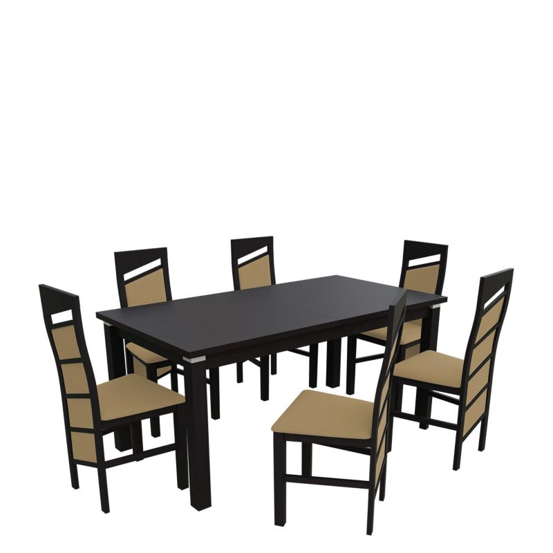Zestaw RO48 MIRJAN 24 Stół rozkładany S18-L-S 80x160/200 + 6 krzeseł K61 wenge + piaskowy 1 kpl.