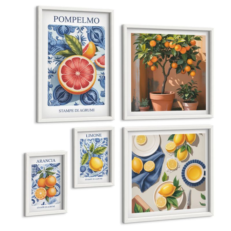Komplet 5 Obrazów ArtPrintCave (2x50x50+2x20x30+40x60cm) Biała rama Stylowe grafiki baletnica architektura 1 kpl.