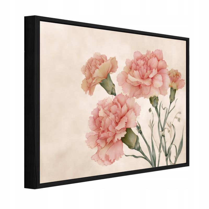 Obraz W Ramie WALLARENA Do Sypialni Salonu Na Płótnie Kwiaty Romantyczny Goździki Różowy 120x80 cm PPR16594O20 1 szt.