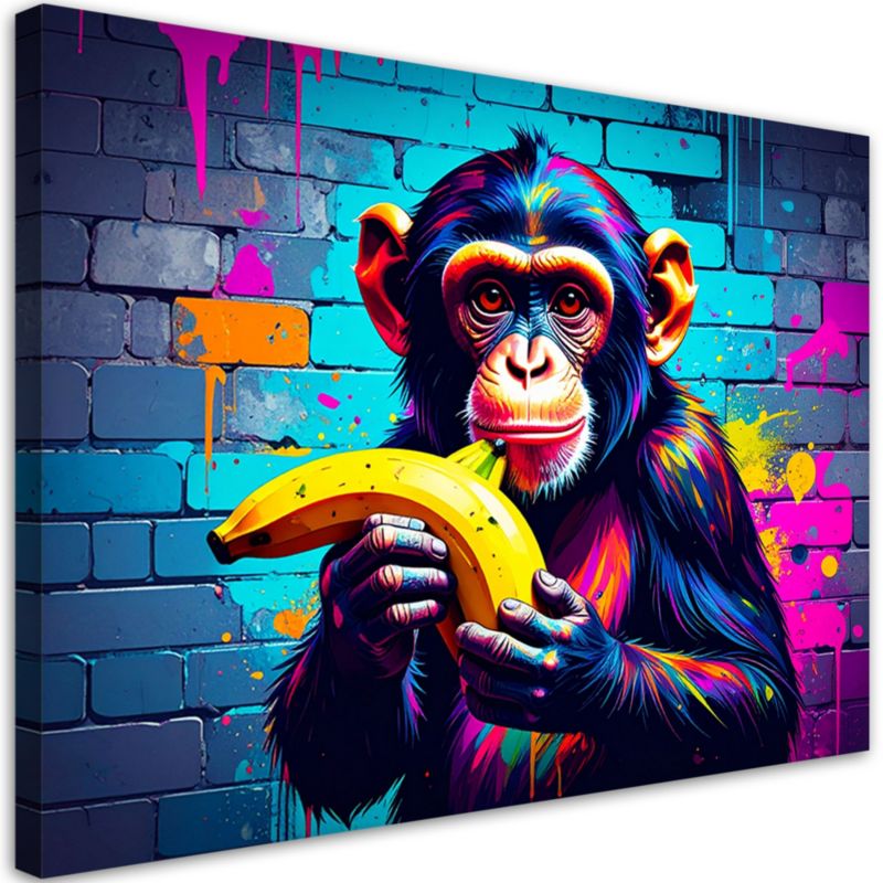 Obraz młodziezowy do salonu Feeby Abstrakcja Małpa z bananem Graffiti 100x70cm 1szt