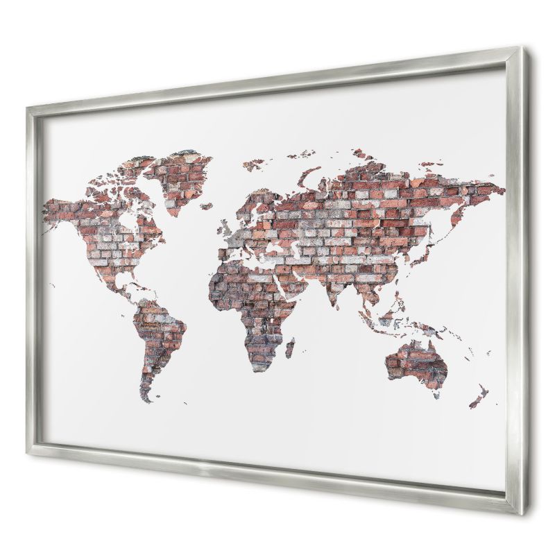Tablica magnetyczna do salonu Wallfluent 60x40 Ceglany świat w srebrnej ramie 1szt
