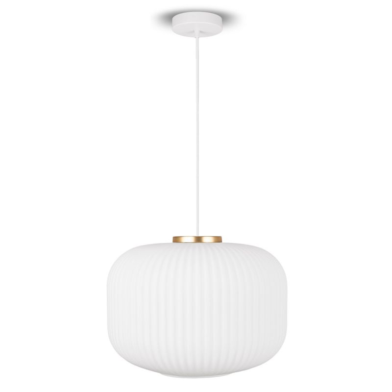 Lampa wisząca sufitowa biała złota E27 ryflowany klosz szklany do wnętrz
