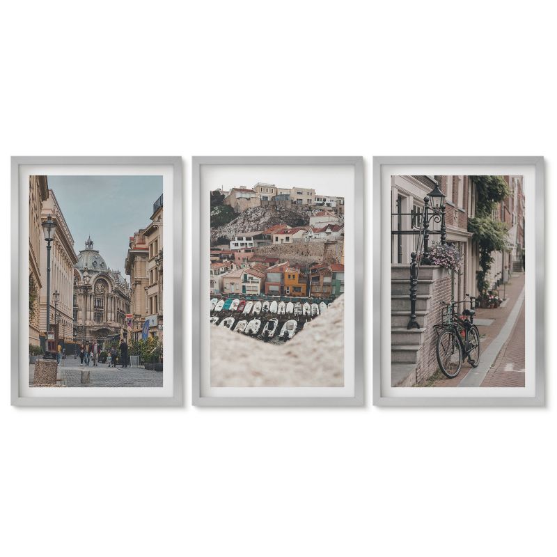 Obrazy w srebrnej ramie Tulup 40x60 cm Urokliwe uliczki portu miast Obrazy nad biurko zestaw srebrna rama 1 kpl
