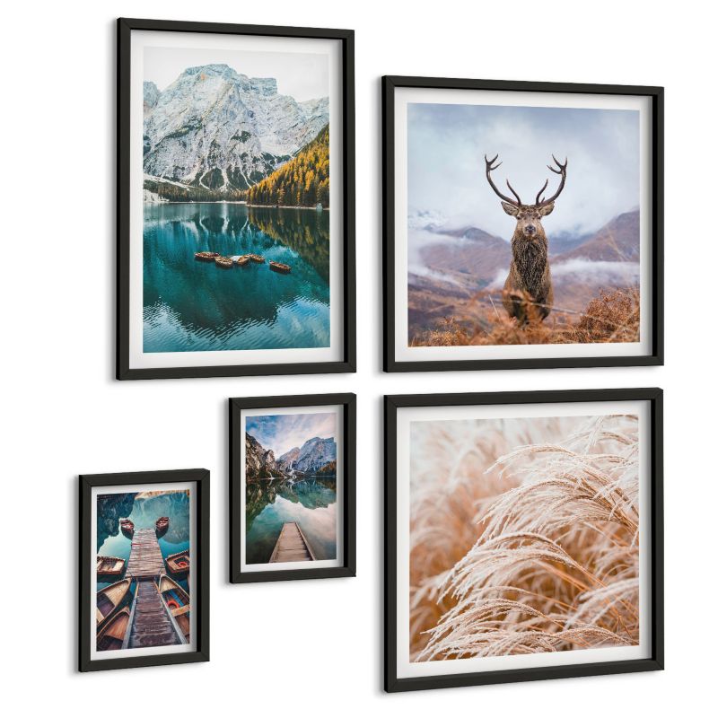 Zestaw 5 Obrazów ArtPrintCave (2x50x50+2x20x30+40x60cm) Czarna rama Wenecja kanały architektura 1 kpl.