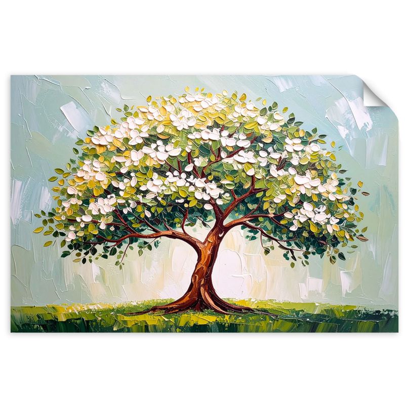 Naklejka na ścianę do salonu sypialni Feeby 3D Zielone Kwitnące Drzewo Życia Kwiaty 45x30cm 1szt