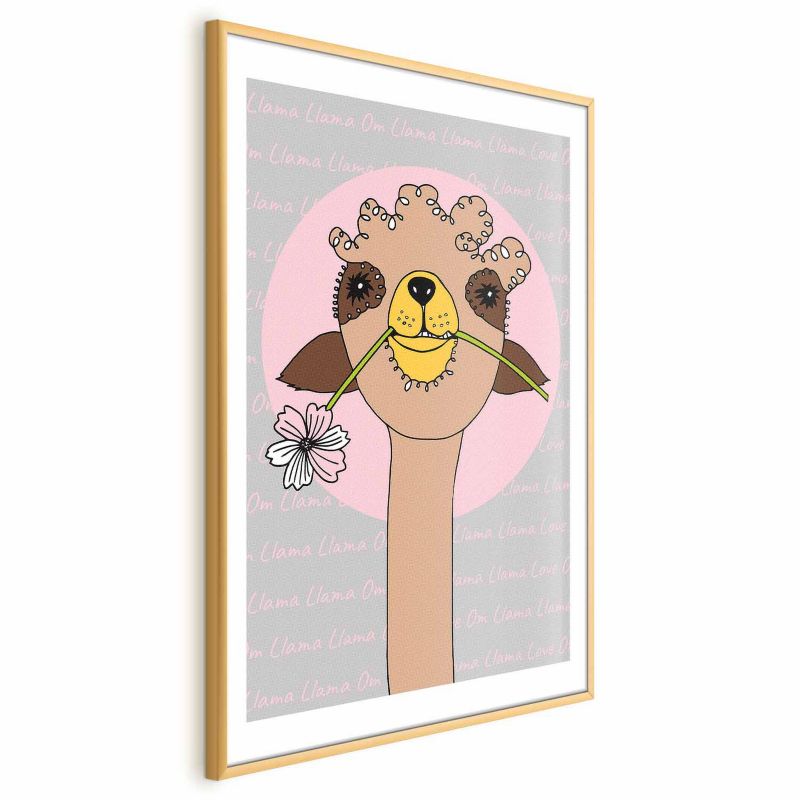 Plakat Artgeist Wesoła lama 60x90 cm z ramą złotą z marginesem 1 szt