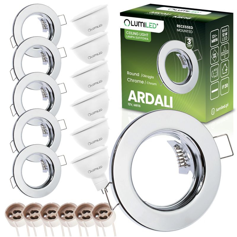Oprawa Podtynkowa Lumiled Oczko Halogenowa Okrągła Chrom GU10 6W 3000K 6 szt.