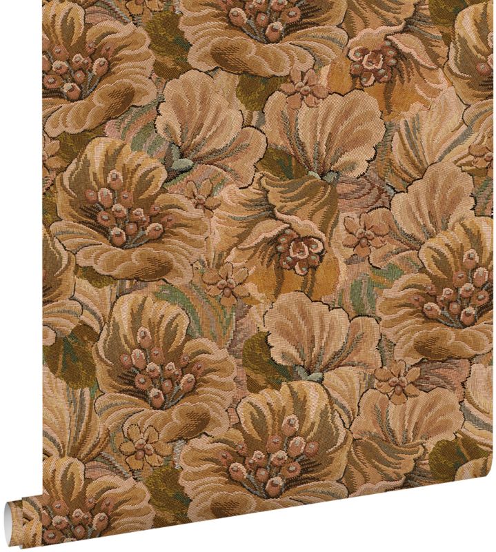 Tapeta ESTAhome haftowany kwiatowy wzór beżowo-brązowym 50 x 900 cm - 1 rol.