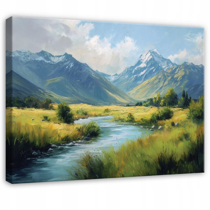 Obraz WALLARENA Do Sypialni Salonu Na Płótnie Krajobraz Rzeka Góry Zielony 60x40 cm PP16093O4 1 szt.
