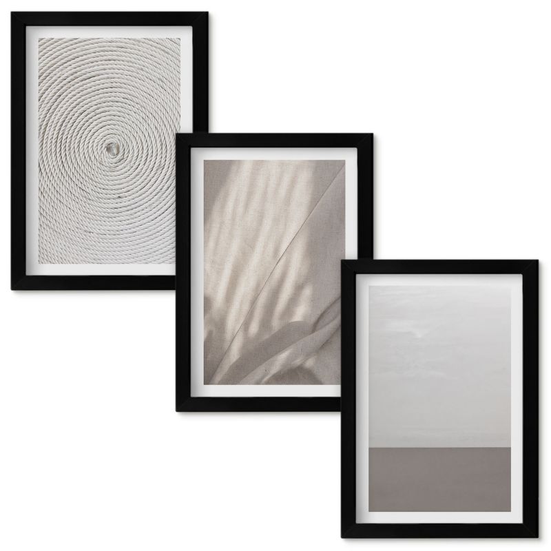 Obrazy do Salonu Wallfluent Naturalne boho tekstury Czarna rama 20x30cm 3 szt.