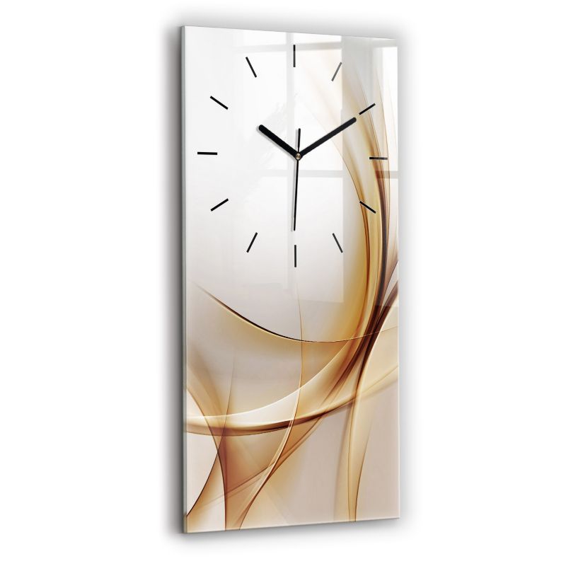 Zegar szklany czarne wskazówki Wallfluent 30x60 cm Złota abstrakcja 1 szt.