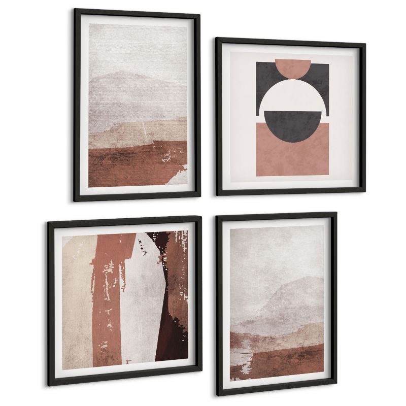 Zestaw Obrazów 4 Częściowy ArtPrintCave (2x50x50+2x40x60cm) Czarna rama Abstrakcyjne brązowe wzory 1 kpl.