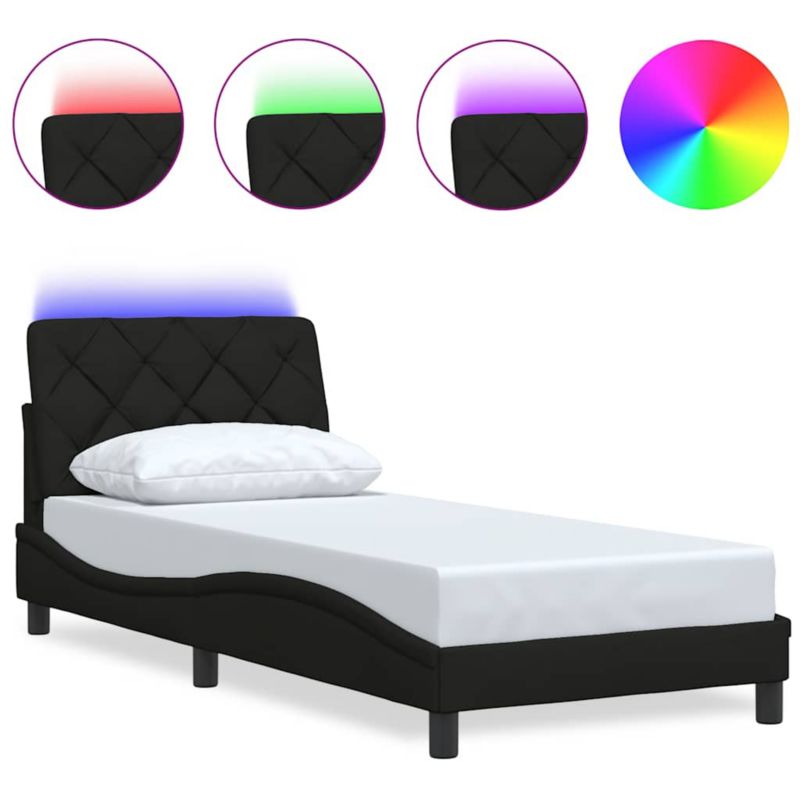 Łóżko tapicerowane WaszeMeble 90x200 cm Czarny tkanina z LED WM-3310645 1 szt.