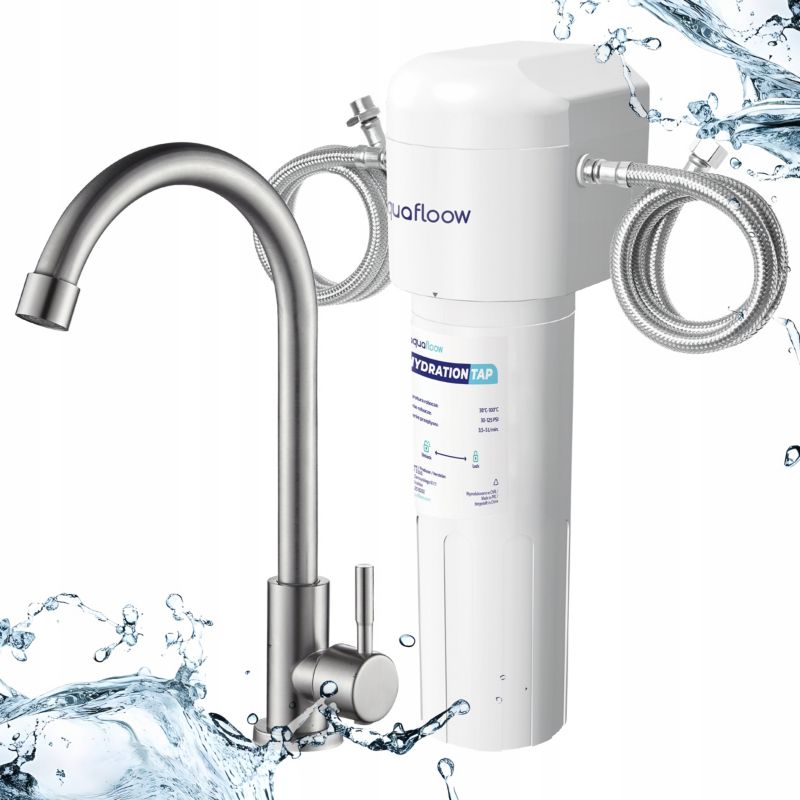 System filtrujący AquaFloow filtr do wody AquaFloow + bateria kran kuchenny srebrny, 2szt