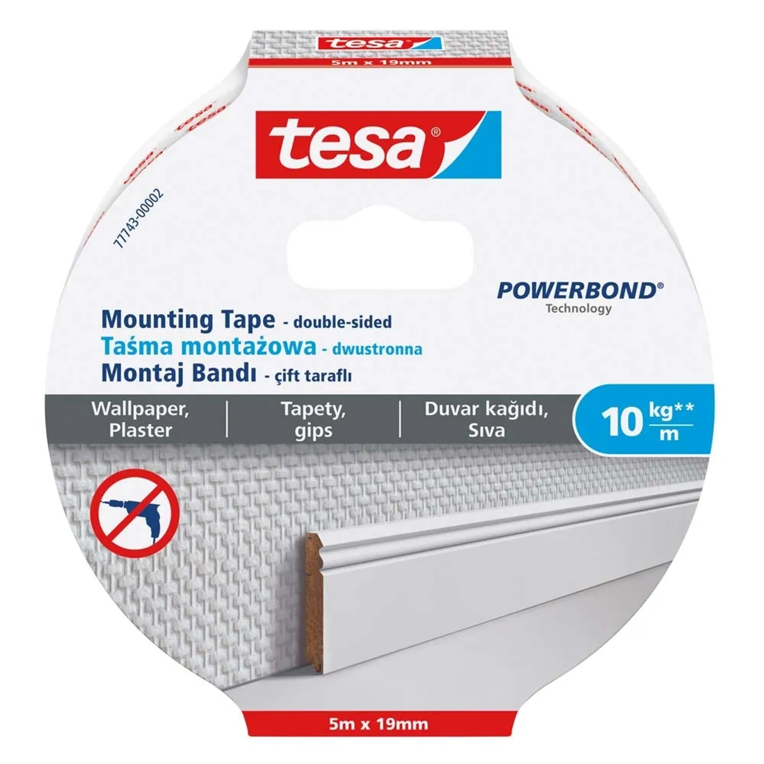Tesa Taśma montażowa do mocowania na tapety 5 m x 19 mm