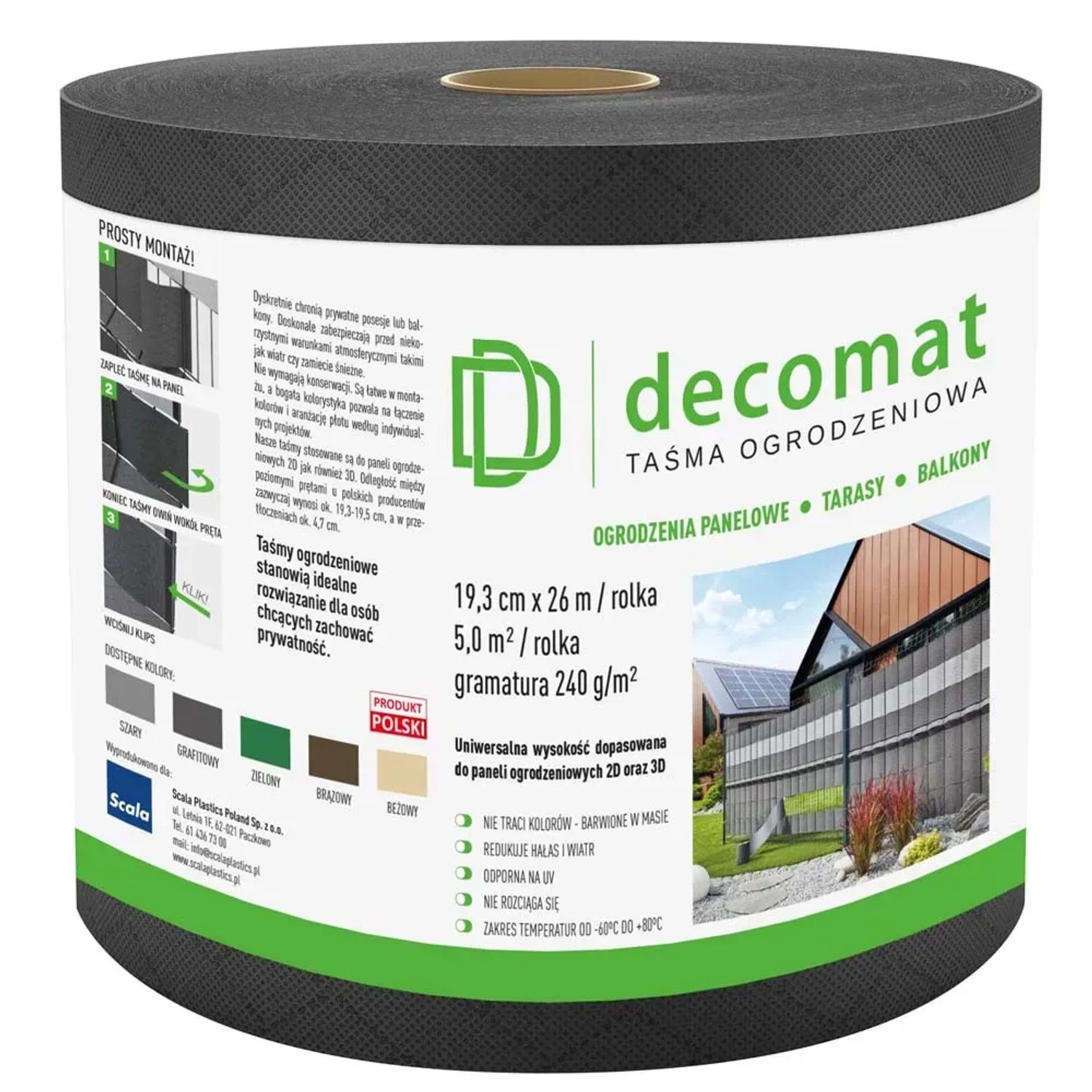 Taśma na ogrodzenia grafitowa Decomat - 19,3 cm/26 m