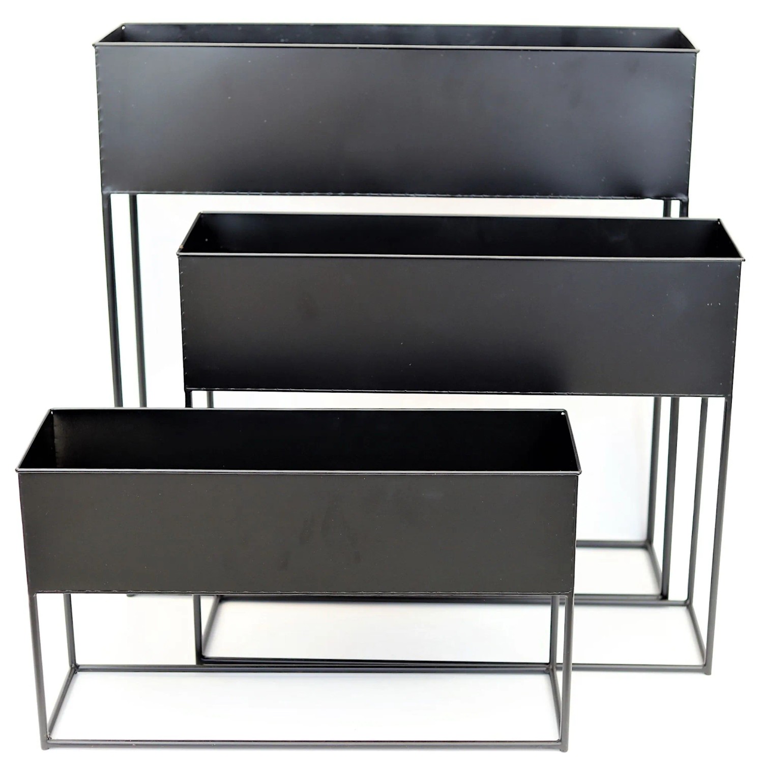 Kwietnik Prostkokąt metalowy czarny - 62x20x35 cm