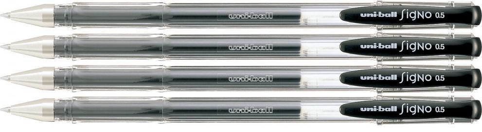 4x Pióro żelowe Uni, UM-100, 0.3 mm, czarny