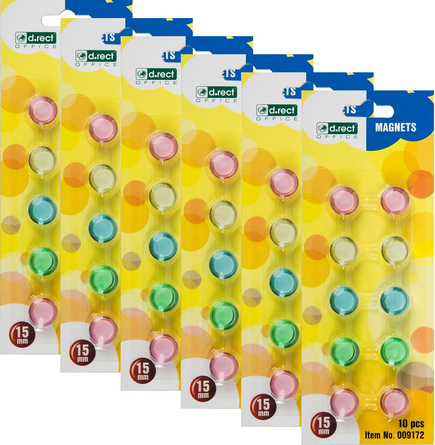 6x Magnesy D.Rect, 15mm, 10 sztuk, mix kolorów