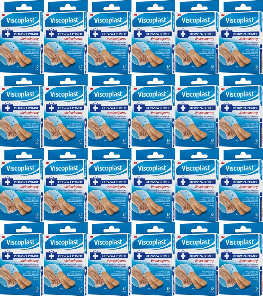 24x Zestaw plastrów opatrunkowych Viscoplast, wodoodporne, 12 sztuk, 2 rozmiary