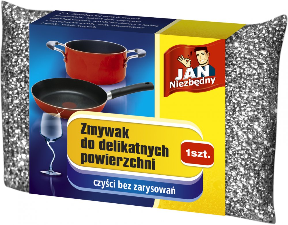 Zmywak kuchenny Jan Niezbędny, do delikatnych powierzchni, 12x7x3cm, 1 sztuka, srebrny