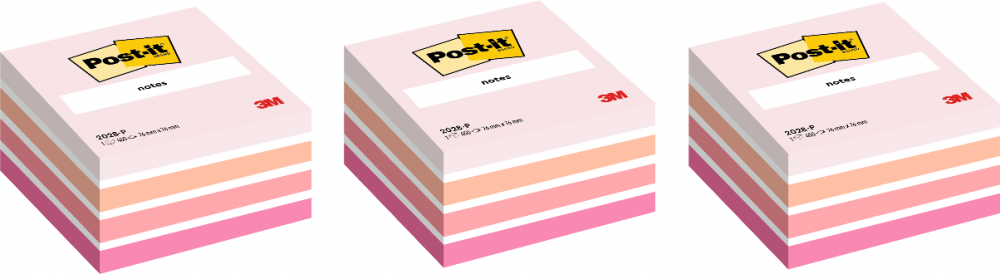 3x Karteczki samoprzylepne Post-it, 76x76mm, 450 karteczek, różowy pastelowy