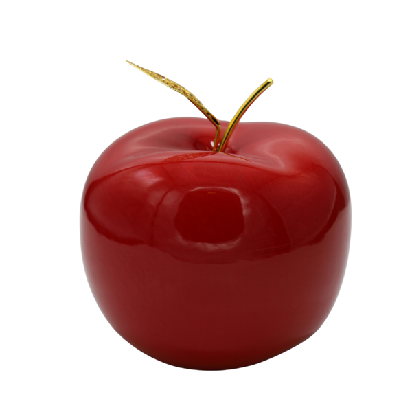 Jabłko ceramiczne czerwone ze złotym listkiem 12 cm