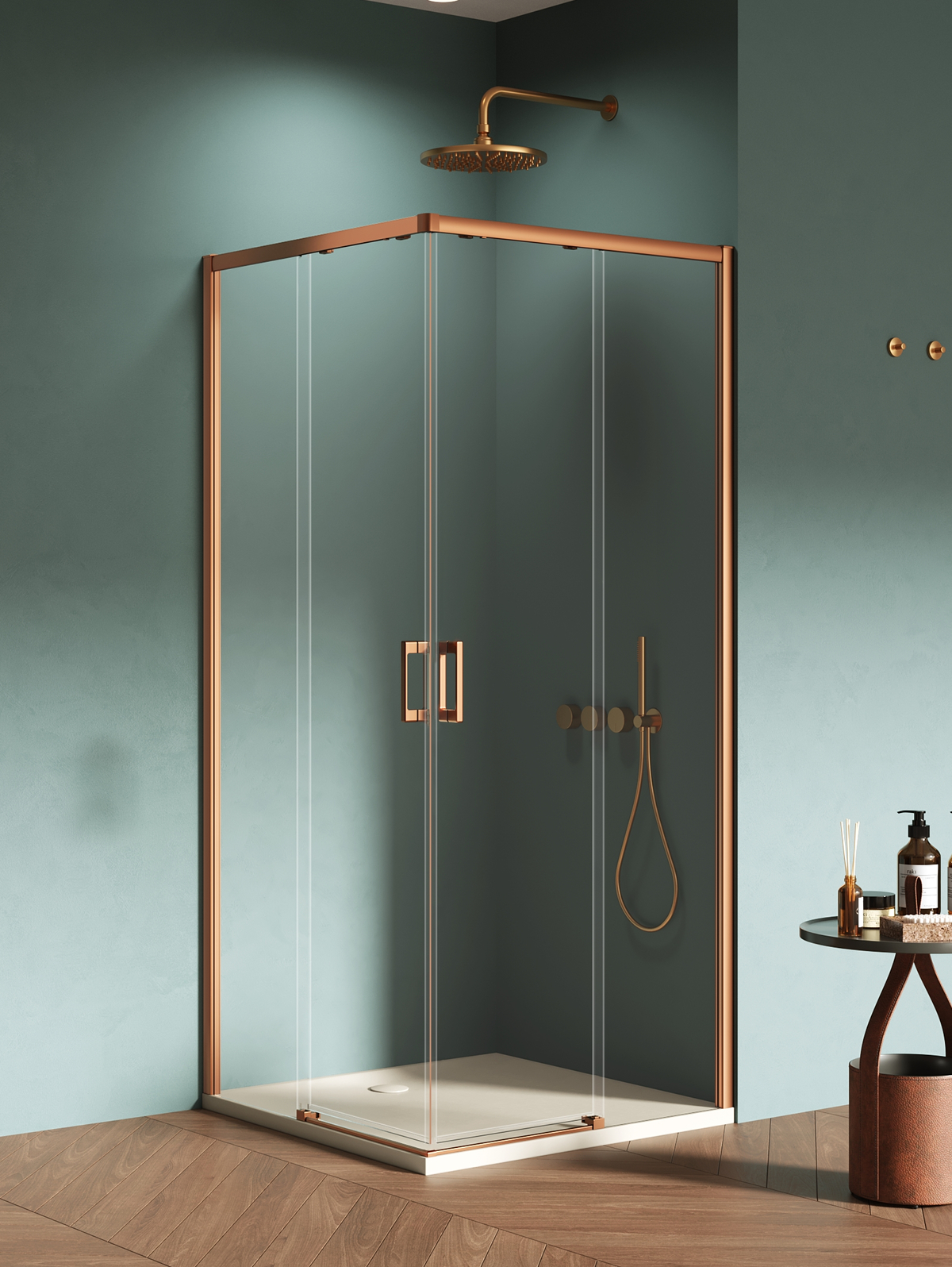 New Trendy Prime Copper Brushed kabina prysznicowa 100x100 cm kwadratowa miedź szczotkowana/szkło przezroczyste D-0812A/D-0813A