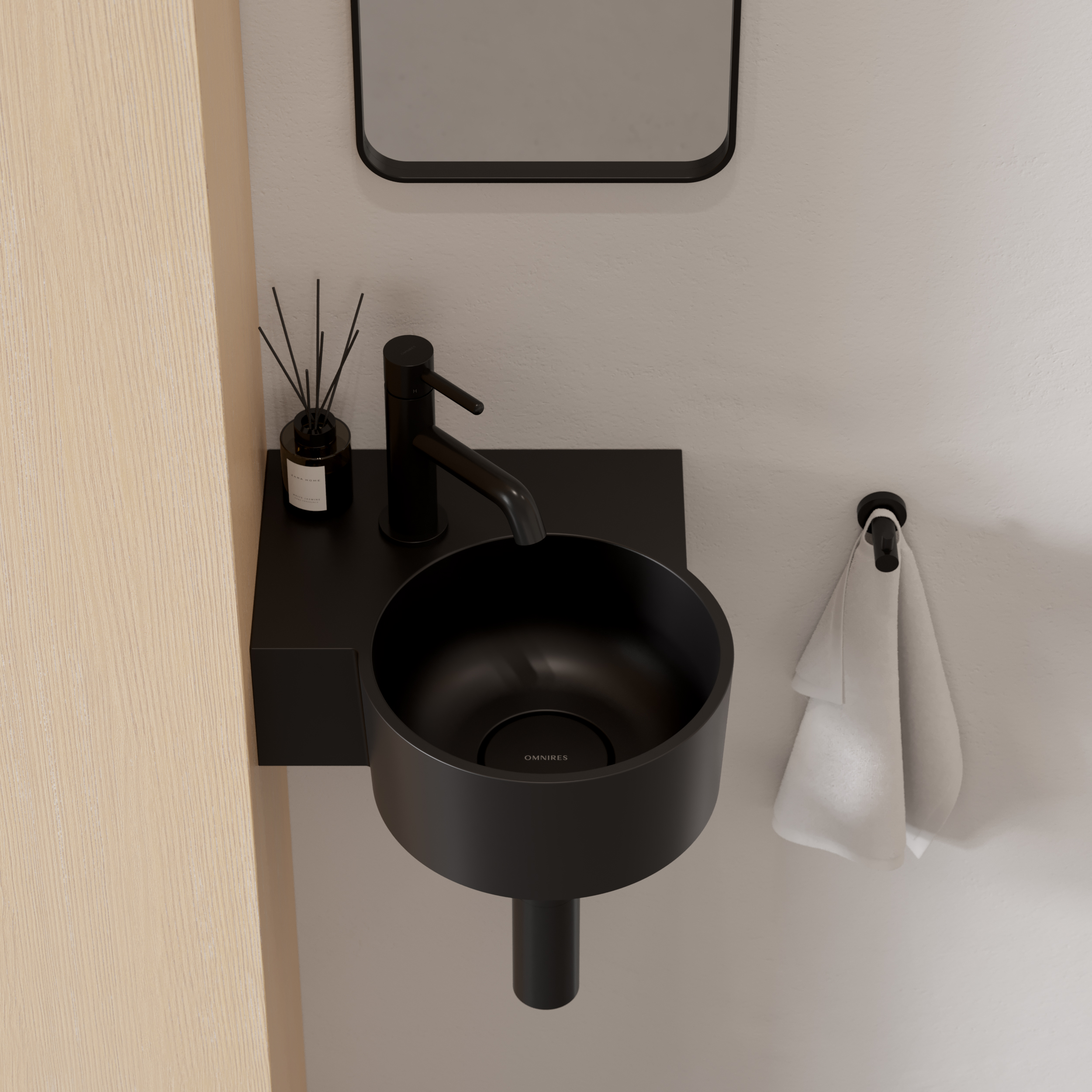 Omnires Ovo M+ umywalka 33x34 cm narożna ścienna-nablatowa black lava mat OVO335UWLBLV