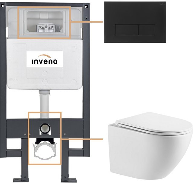 INVENA Zestaw podtynkowy 50 mechaniczny, miska LIMNOS, deska, przycis