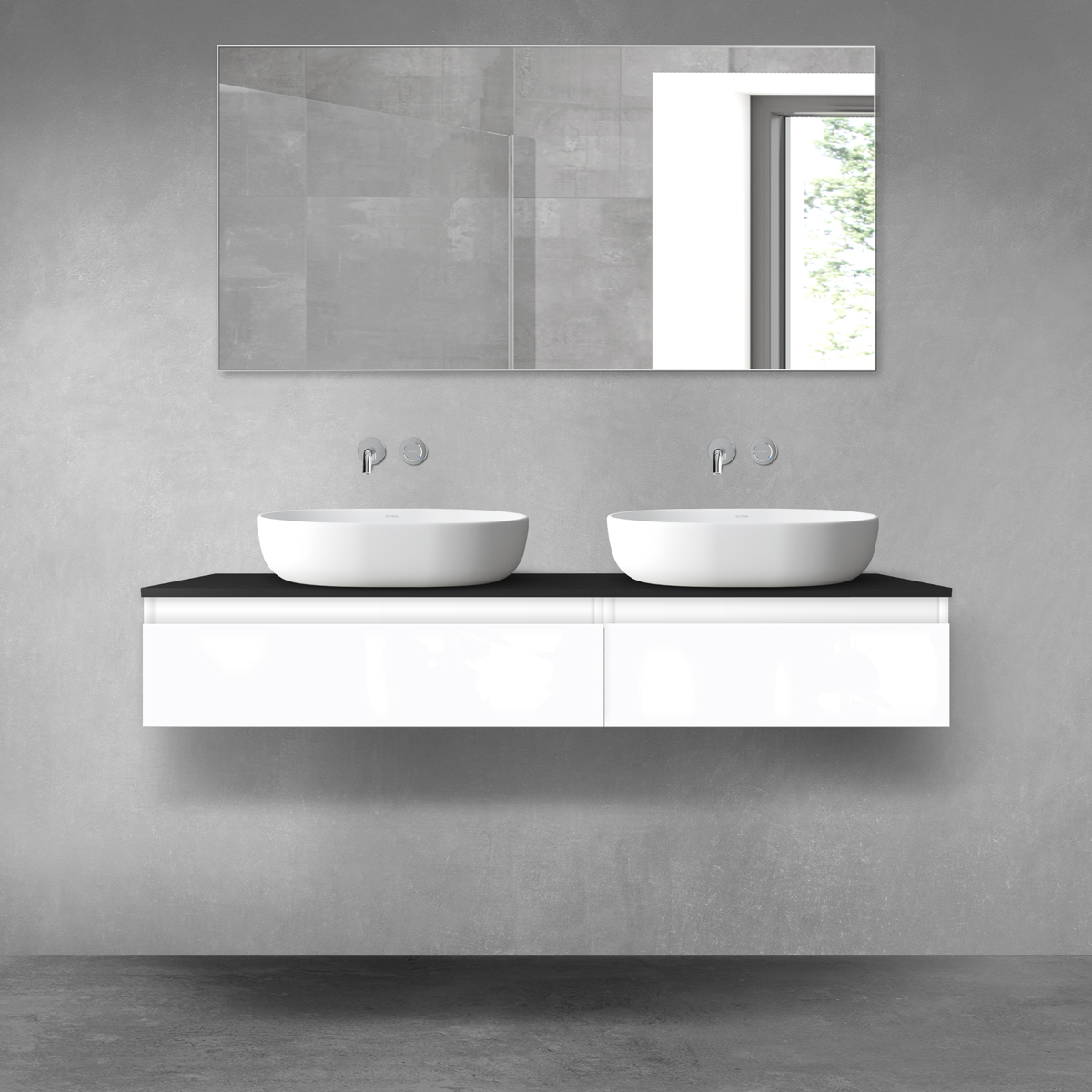 Darmowa Dostawa - Zestaw mebli łazienkowych 140x46.4x25.2 cm podumywalkowa wisząca biała-czarna Oltens Vernal 68322000