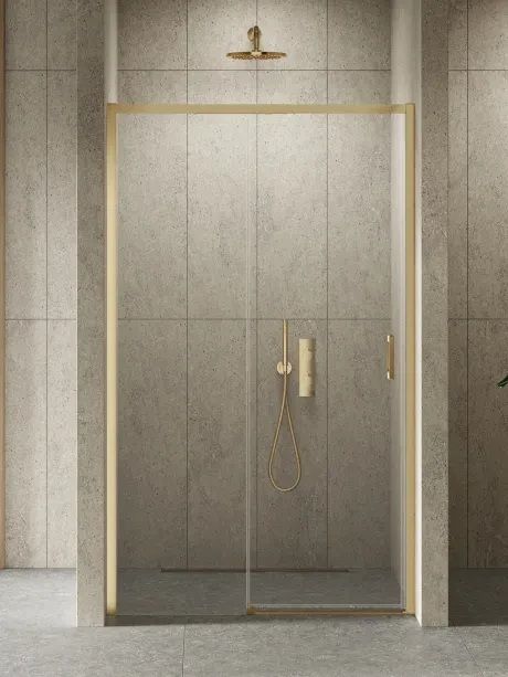 Darmowa Dostawa - Drzwi prysznicowe 150 cm rozsuwane złoty szczotkowany/szkło przezroczyste New Trendy Prime Gold Brushed D0794A