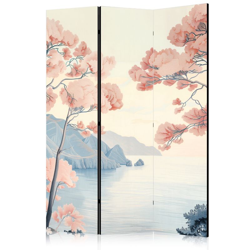 Parawan Muralo Jednostronny Ocean Góry Kwiaty Wiśni 135x172 cm 1 szt.
