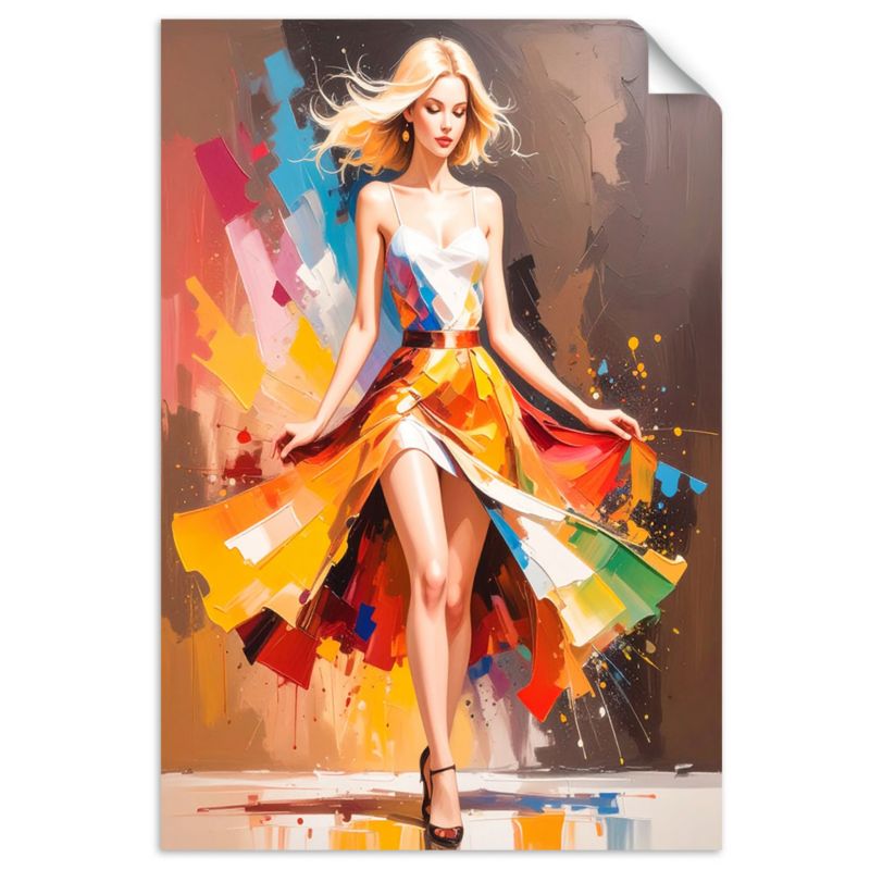Naklejki samoprzylepne do salonu sypialni Feeby Kobieta w kolorowej sukience 80x120cm 1szt