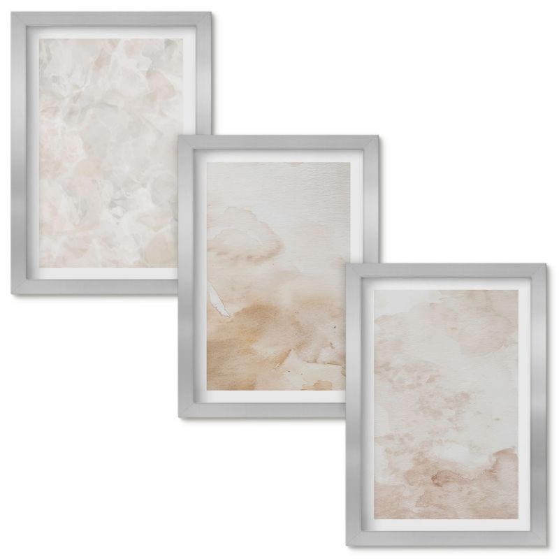 Obraz Ścienny Zestaw Wallfluent Modne pastelowe tekstury Srebrna rama 20x30cm 3 szt.