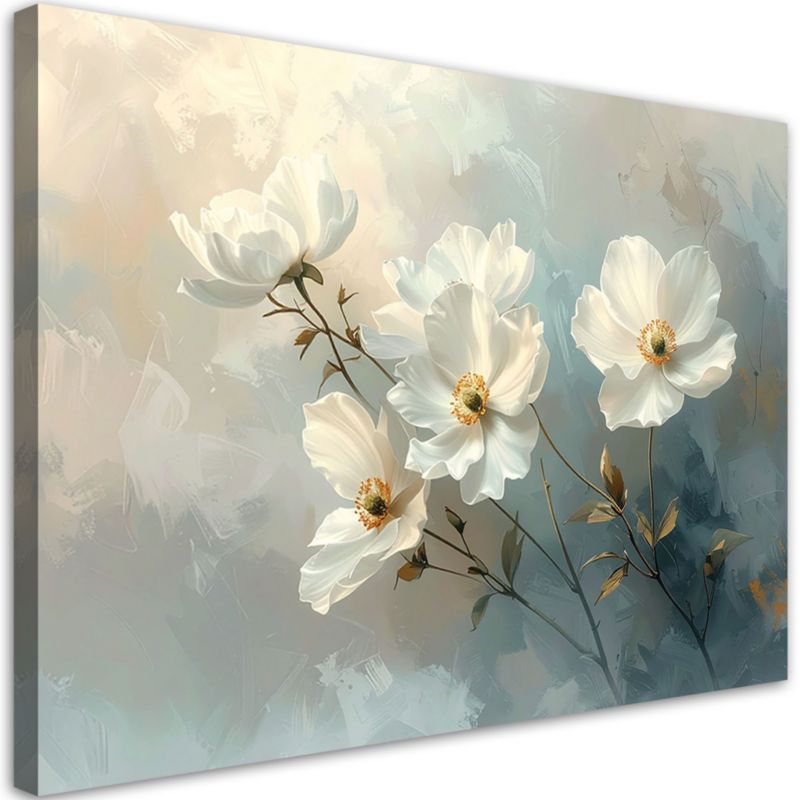 Obraz do salonu sypialni kuchni biura loftu Feeby Białe kwiaty rośłiny 45x30cm 1szt