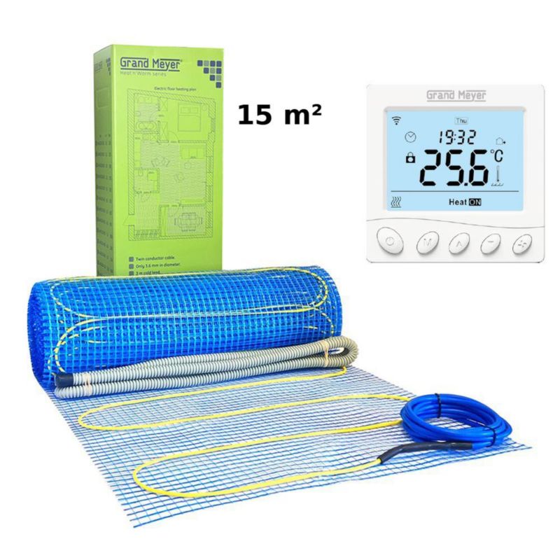 Zestaw Mata grzewcza 15 m² 170 W/m² + Termostat Wi-Fi programowalny W350, 1 szt.