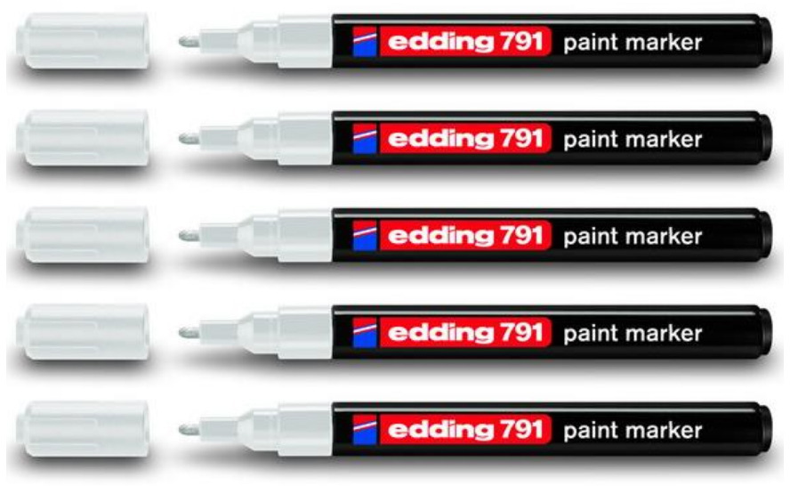 5x marker olejowy edding, 791, okrągła, 1-2mm, biały