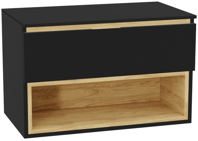 Zestaw Excellent Tuto 2.0 szafka 80 cm podumywalkowa wisząca z blatem czarny-dąb MLEX.2171.K.80.011B.BKBK
