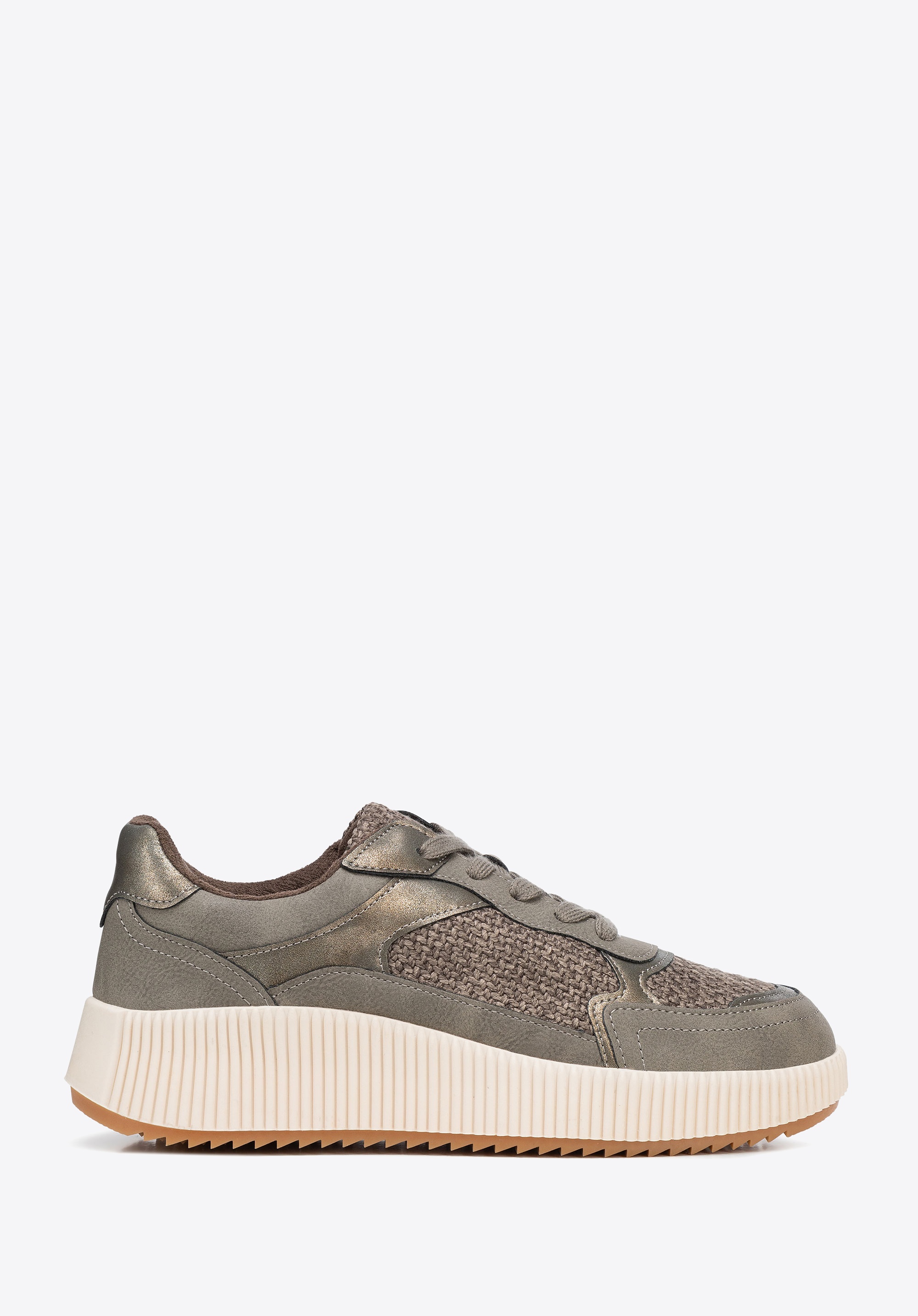 Damskie sneakersy na platformie szaro - brązowe