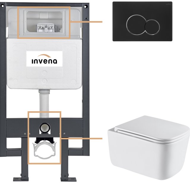 INVENA Zestaw podtynkowy 50 mechaniczny, miska MALAGA, deska, przycis