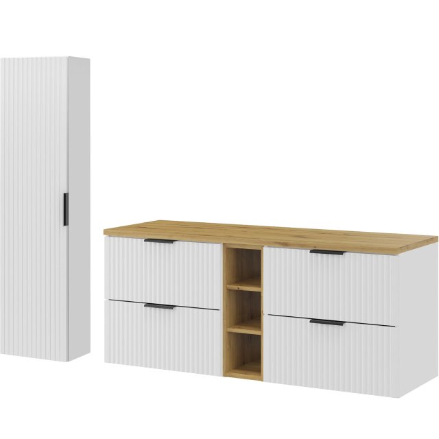 COMAD Zestaw mebli ADEL WHITE 3 szafki z blatem ARTISAN 140 cm, słupe