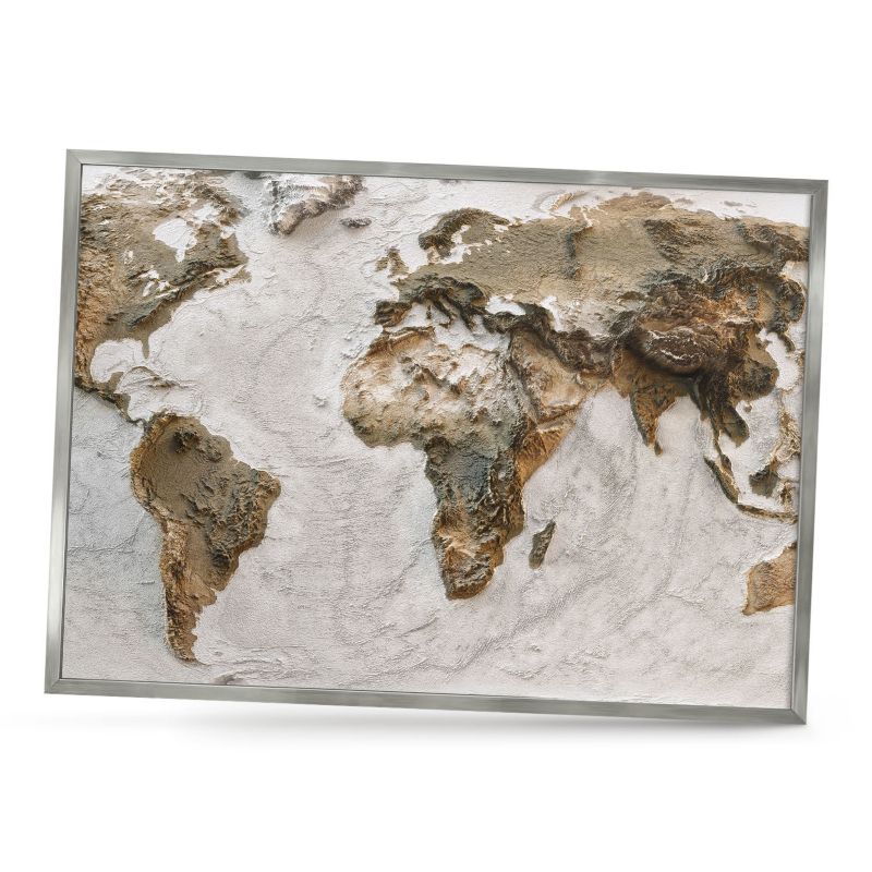 Dekoracyjna tablica magnetyczna ArtPrintCave 70x50 Reliefowa mapa w srebrnej ramie 1szt