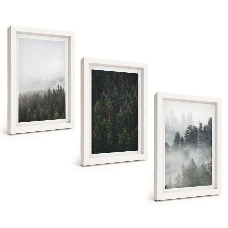 Zestaw Obrazów 3 Częściowy ArtPrintCave Białe Ramki 20x30 cm Dekoracja do Sypialni Zielone lasy mgła natura 1 kpl.