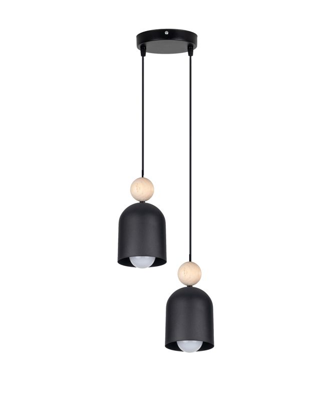 Lampa sufitowa wisząca SOLT HEXE E27 metal drewno 2 x 60W czarny H0625 1 szt.